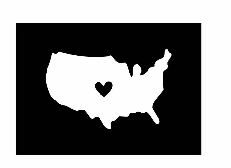 USA with Heart Vinyl Decal | White | Made in USA by Foxtail Decals | for Car Windows, Tablets, Laptops, Water Bottles, etc. | 4.5 x 2.9inch