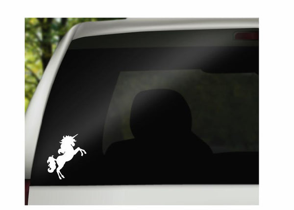 Unicorn Vinyl Decal |White | Made in USA by Foxtail Decals | for Car Windows, Tablets, Laptops, Water Bottles, etc. | 3.9 x 4.5 inch