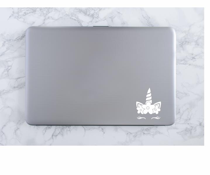 Unicorn Face Decal | White | Made in USA by Foxtail Decals | for Car Windows, Tablets, Laptops, Water Bottles, etc. | 3.7 x 4.75 inch