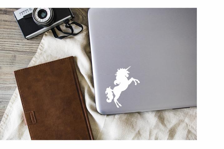 Unicorn Vinyl Decal |White | Made in USA by Foxtail Decals | for Car Windows, Tablets, Laptops, Water Bottles, etc. | 3.9 x 4.5 inch