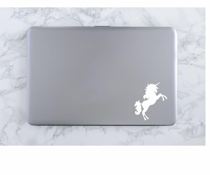 Unicorn Vinyl Decal |White | Made in USA by Foxtail Decals | for Car Windows, Tablets, Laptops, Water Bottles, etc. | 3.9 x 4.5 inch