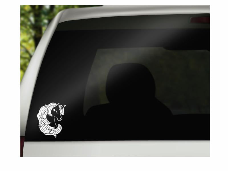 Unicorn Star Vinyl Decal | White | Made in USA by Foxtail Decals | for Car Windows, Tablets, Laptops, Water Bottles, etc. | 3.7 x 4.5 inch