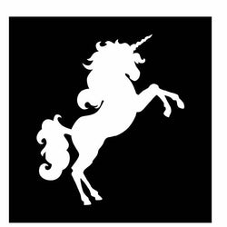 Unicorn Vinyl Decal |White | Made in USA by Foxtail Decals | for Car Windows, Tablets, Laptops, Water Bottles, etc. | 3.9 x 4.5 inch