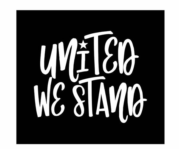 United We Stand Vinyl Decal | White | Made in USA by Foxtail Decals | for Car Windows, Tablets, Laptops, Water Bottles, etc. | 4.5 x 3.7 inch