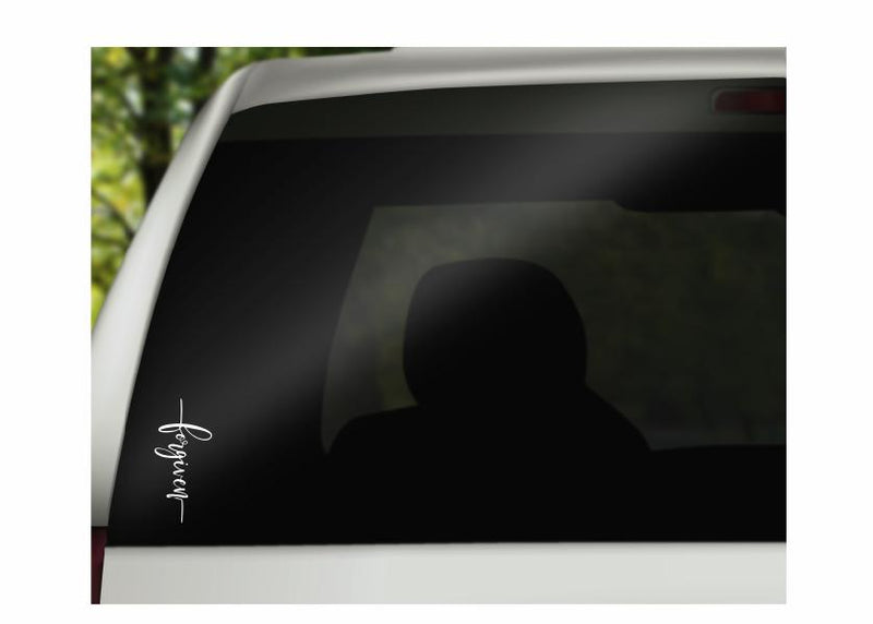 Vertical Forgiven Cross Vinyl Decal | White | Made in USA by Foxtail Decals | for Car Windows, Tablets, Laptops, Water Bottles, etc. | 2.1 x 4.5 inch