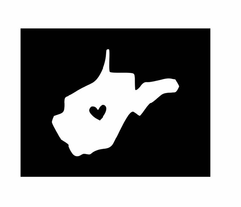 West Virginia with Heart Vinyl Decal | White | Made in USA by Foxtail Decals | for Car Windows, Tablets, Laptops, Water Bottles, etc. | 4.5 x 3.0 inch