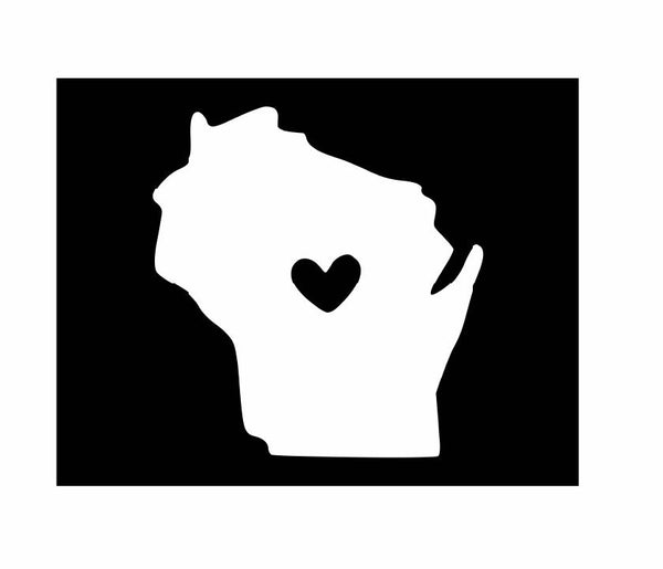 Wisconsin with Heart Vinyl Decal | White | Made in USA by Foxtail Decals | for Car Windows, Tablets, Laptops, Water Bottles, etc. | 2.9 x 4.5 inch