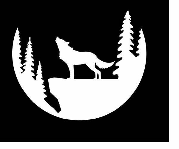 Wolf Forest Vinyl Decal | White | Made in USA by Foxtail Decals | for Car Windows, Tablets, Laptops, Water Bottles, etc. | 4.5 x 3.7 inch