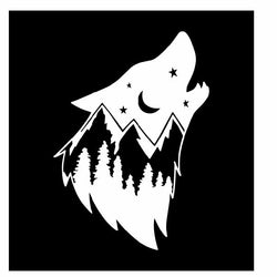 Wolf Mountain Vinyl Decal | White | Made in USA by Foxtail Decals | for Car Windows, Tablets, Laptops, Water Bottles, etc. | 3.375 x 4.75 inch