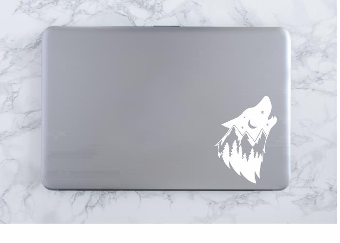 Wolf Mountain Vinyl Decal | White | Made in USA by Foxtail Decals | for Car Windows, Tablets, Laptops, Water Bottles, etc. | 3.375 x 4.75 inch