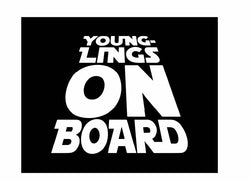 Younglings On Board Vinyl Decal | White | Made in USA by Foxtail Decals | for Car Windows, Tablets, Laptops, Water Bottles, etc. | 4.5 x 3.9 inch