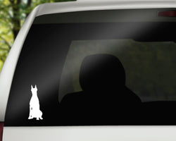 Doberman Front Vinyl Decal | White | MADE IN USA by Foxtail Decals | For Car Windows, Tablets, Laptops, Water Bottles, etc. | 1.9 x 4.1 inch