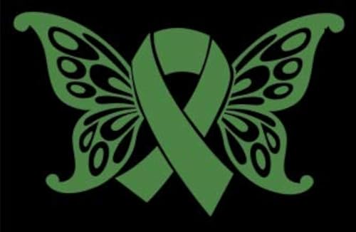 Green gallbladder and bile duct cancer awareness ribbon vinyl decal with butterfly wings