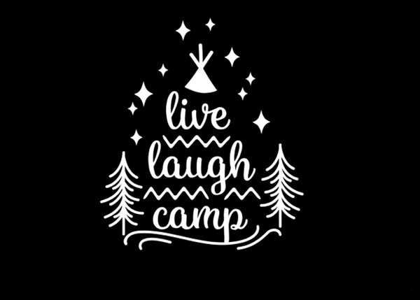 Live Laugh Camp Vinyl Decal | White | MADE IN USA by Foxtail Decals | For Car Windows, Tablets, Laptops, Water Bottles, etc. | 4.2 x 4.0 inch