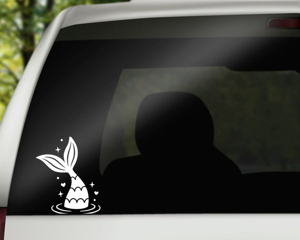 Mermaid Tail & Water Vinyl Decal | White | MADE IN USA by Foxtail Decals | For Car Windows, Tablets, Laptops, Water Bottles, etc. | 3.6 x 4.5 inch