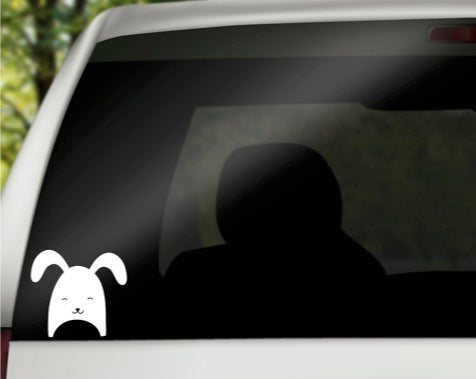 Rabbit Headshot Vinyl Decal | White | Made in USA by Foxtail Decals | for Car Windows, Tablets, Laptops, Water Bottles, etc. | 4.5 x 4.1 inch