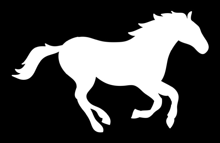 Running Horse Vinyl Decal | White | Made in USA by Foxtail Decals | for Car Windows, Tablets, Laptops, Water Bottles, etc. | 4.5 x 2.8 inch