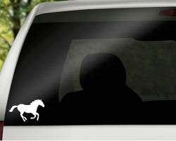 Running Horse Vinyl Decal | White | Made in USA by Foxtail Decals | for Car Windows, Tablets, Laptops, Water Bottles, etc. | 4.5 x 2.8 inch