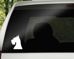 Schnauzer Head Vinyl Decal | White | Made in USA by Foxtail Decals | for Car Windows, Tablets, Laptops, Water Bottles, etc. | 3.6 x 4.5 inch