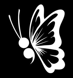 Semicolon Butterfly Vinyl Decal | White | Made in USA by Foxtail Decals | for Car Windows, Tablets, Laptops, Water Bottles, etc. | 4.0 x 4.5 inch