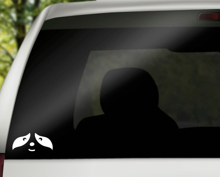 Sloth Face Vinyl Decal | White | Made in USA by Foxtail Decals | for Car Windows, Tablets, Laptops, Water Bottles, etc. | 4.5 x 2.0 inch