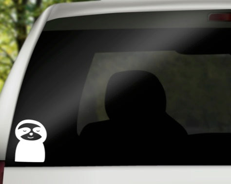 Sloth Headshot Vinyl Decal | White | Made in USA by Foxtail Decals | for Car Windows, Tablets, Laptops, Water Bottles, etc. | 3.4 x 4.5 inch