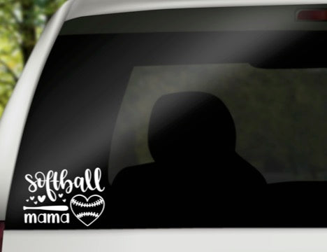 Softball Mama Vinyl Decal | White | Made in USA by Foxtail Decals | for Car Windows, Tablets, Laptops, Water Bottles, etc. | 4.75 x 3.4 inch…