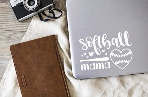 Softball Mama Vinyl Decal | White | Made in USA by Foxtail Decals | for Car Windows, Tablets, Laptops, Water Bottles, etc. | 4.75 x 3.4 inch…