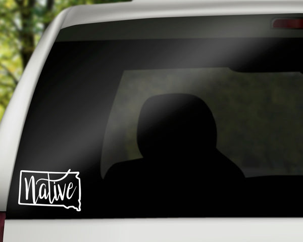 South Dakota Native Vinyl Decal | White | Made in USA by Foxtail Decals | for Car Windows, Tablets, Laptops, Water Bottles, etc. | 4.5 x 3.0 inch