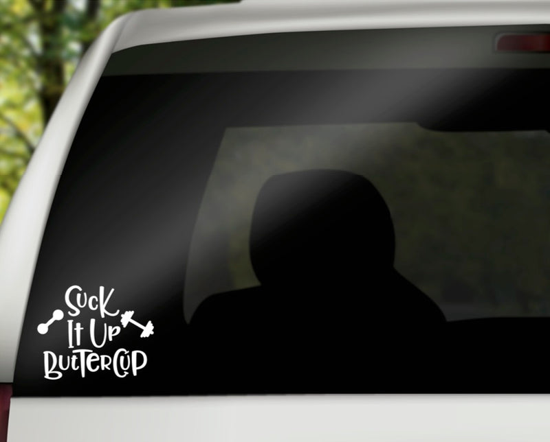 Suck It Up Buttercup Vinyl Decal | White | Made in USA by Foxtail Decals | for Car Windows, Tablets, Laptops, Water Bottles, etc. | 4.5 x 3.6 inch…