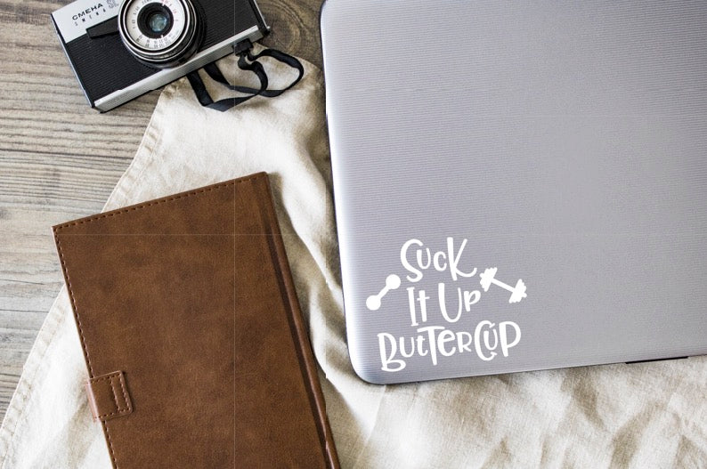 Suck It Up Buttercup Vinyl Decal | White | Made in USA by Foxtail Decals | for Car Windows, Tablets, Laptops, Water Bottles, etc. | 4.5 x 3.6 inch…