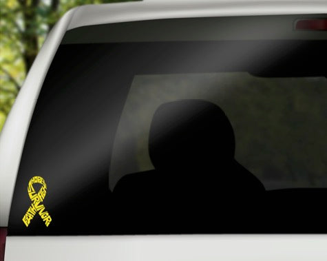 Survivor Bone Cancer Sarcoma Ribbon Vinyl Decal | Yellow | Made in USA by Foxtail Decals | for Car Windows, Tablets, Laptops, Water Bottles, etc. | 2.6 x 4.5 inch