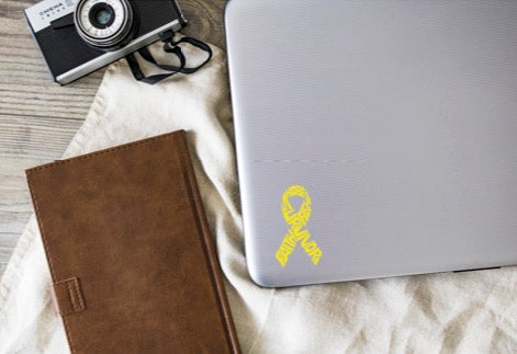 Survivor Bone Cancer Sarcoma Ribbon Vinyl Decal | Yellow | Made in USA by Foxtail Decals | for Car Windows, Tablets, Laptops, Water Bottles, etc. | 2.6 x 4.5 inch