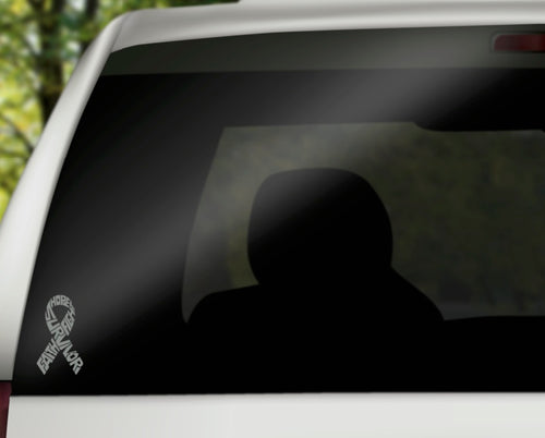 Gray brain cancer survivor ribbon vinyl decal shown on a car window