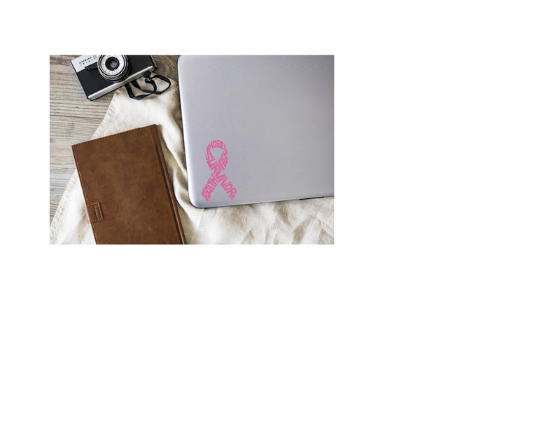 Survivor Breast Cancer Ribbon Vinyl Decal | Pink | Made in USA by Foxtail Decals | for Car Windows, Tablets, Laptops, Water Bottles, etc. | 2.6 x 4.5 inch