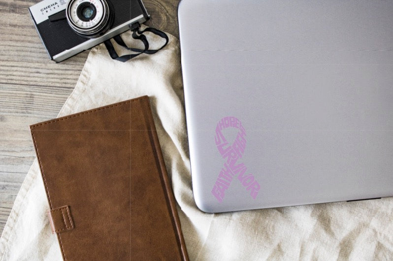 Survivor Cancer Ribbon Vinyl Decal | Lavender | Made in USA by Foxtail Decals | for Car Windows, Tablets, Laptops, Water Bottles, etc. | 2.6 x 4.5 inch