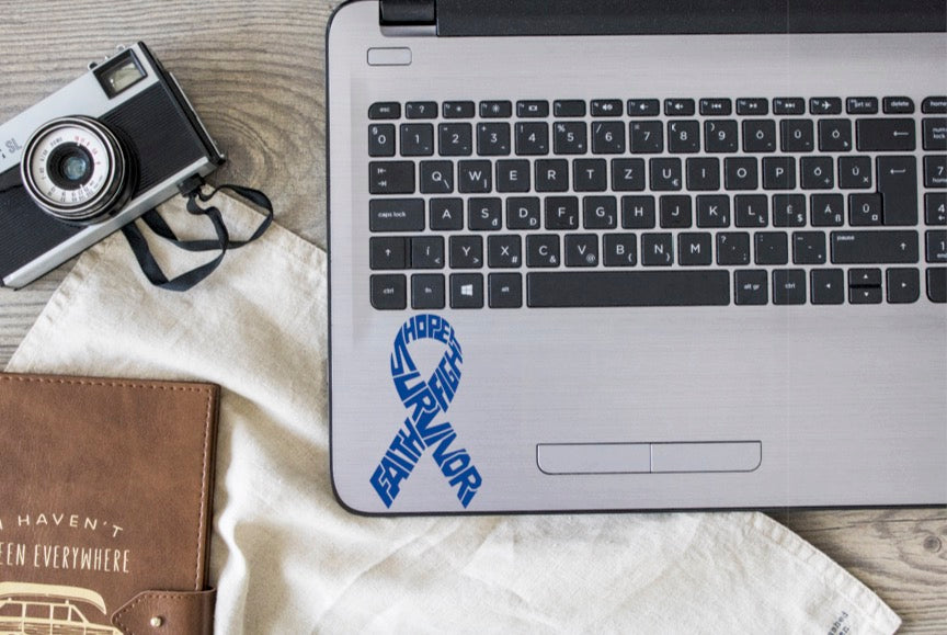 Survivor Colorectal Cancer Ribbon Decal |Blue | Made in USA by Foxtail Decals | for Car Windows, Tablets, Laptops, Water Bottles, etc. | 2.6 x 4.5 inch