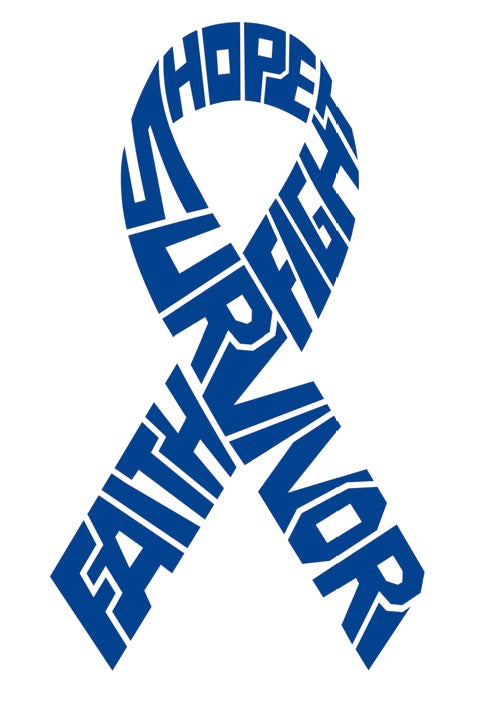 Blue colorectal cancer survivor ribbon vinyl decal design