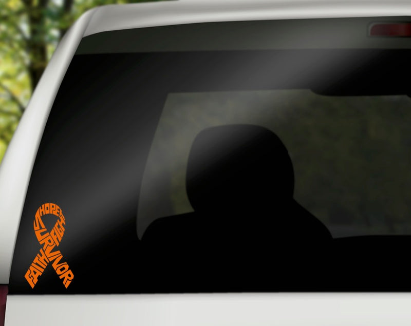 Survivor Kidney Cancer Ribbon Decal |Orange | Made in USA by Foxtail Decals | for Car Windows, Tablets, Laptops, Water Bottles, etc. | 2.6 x 4.5 inch