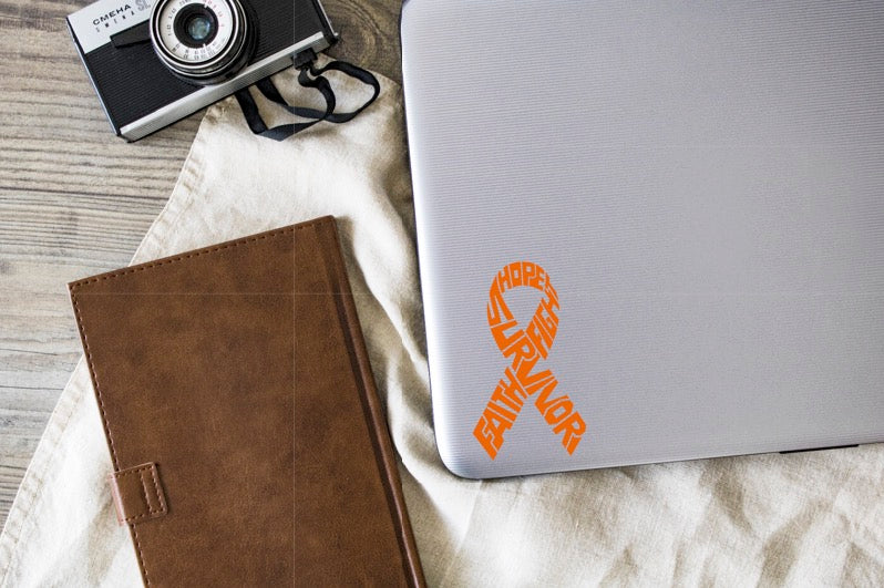 Survivor Leukemia Cancer Ribbon Vinyl Decal | Orange | Made in USA by Foxtail Decals | for Car Windows, Tablets, Laptops, Water Bottles, etc. | 2.6 x 4.5 inch