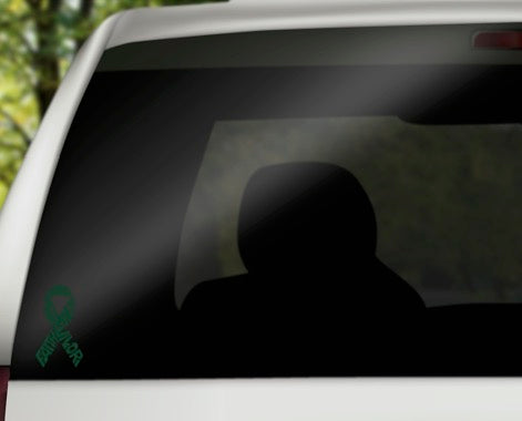 Survivor Liver Cancer Vinyl Decal | Dark Green | Made in USA by Foxtail Decals | for Car Windows, Tablets, Laptops, Water Bottles, etc. | 2.6 x 4.5 inch