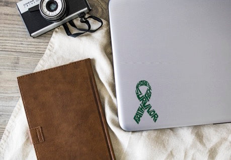 Survivor Liver Cancer Vinyl Decal | Dark Green | Made in USA by Foxtail Decals | for Car Windows, Tablets, Laptops, Water Bottles, etc. | 2.6 x 4.5 inch