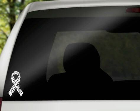 Survivor Lung Cancer Vinyl Decal | White | Made in USA by Foxtail Decals | for Car Windows, Tablets, Laptops, Water Bottles, etc. | 2.6 x 4.5 inch