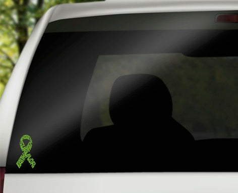 Survivor Lymphoma Ribbon Vinyl Decal | Light Green | Made in USA by Foxtail Decals | for Car Windows, Tablets, Laptops, Water Bottles, etc. | 2.6 x 4.5 inch