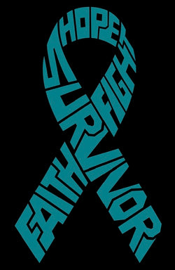 Survivor Ovarian Cancer Ribbon Vinyl Decal | Teal | Made in USA by Foxtail Decals | for Car Windows, Tablets, Laptops, Water Bottles, etc. | 2.6 x 4.5 inch