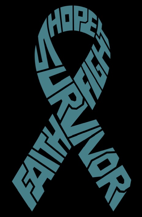 Survivor Ovarian Cancer Ribbon Vinyl Decal | Teal | Made in USA by Foxtail Decals | for Car Windows, Tablets, Laptops, Water Bottles, etc. | 2.6 x 4.5 inch