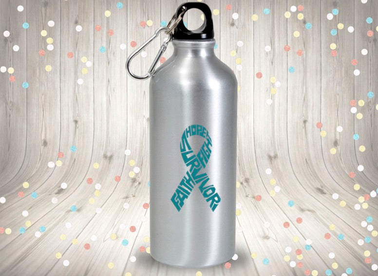 Survivor Ovarian Cancer Ribbon Vinyl Decal | Teal | Made in USA by Foxtail Decals | for Car Windows, Tablets, Laptops, Water Bottles, etc. | 2.6 x 4.5 inch