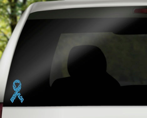 Survivor Prostate Cancer Ribbon Vinyl Decal | Light Blue | Made in USA by Foxtail Decals | for Car Windows, Tablets, Laptops, Water Bottles, etc. | 2.6 x 4.5 inch