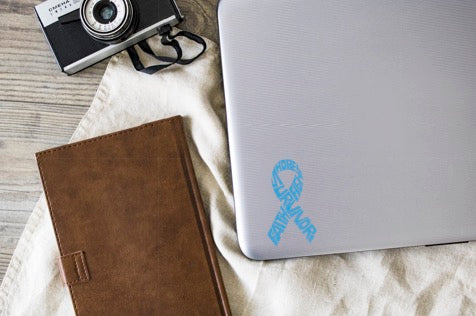 Survivor Prostate Cancer Ribbon Vinyl Decal | Light Blue | Made in USA by Foxtail Decals | for Car Windows, Tablets, Laptops, Water Bottles, etc. | 2.6 x 4.5 inch