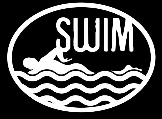 Swim Logo Vinyl Decal | White | Made in USA by Foxtail Decals | for Car Windows, Tablets, Laptops, Water Bottles, etc. | 3.3 x 4.5 inch